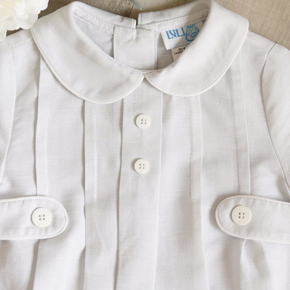 Boys Linen Romper Boutique 3/6 Month Portrait Special Occasion Vacation NWOT - Picture 2 of 4